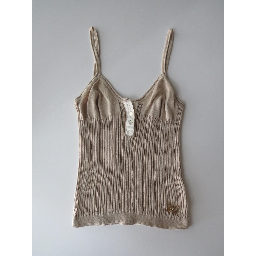 Vintage 2000s Fiore Atelier Knit Camisole Italian Camel Brown Butterfly Applique
